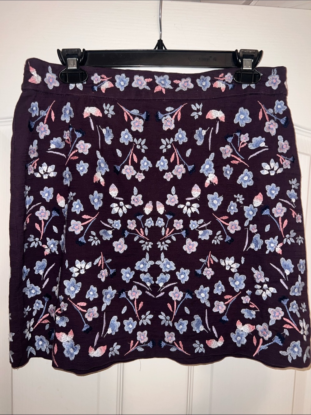 Loft Floral Embroidered Purple A-Line Skirt